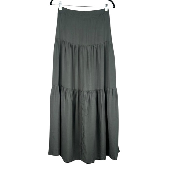 Shein Olive Green Flowy Coastal Casual Layered Elastic Waist Maxi Skirt Size S - Picture 1 of 6